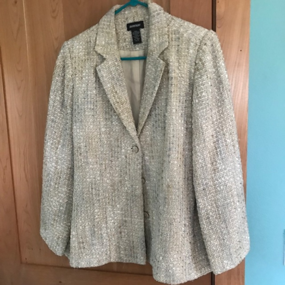 White tan blue tweed blazer 14/16